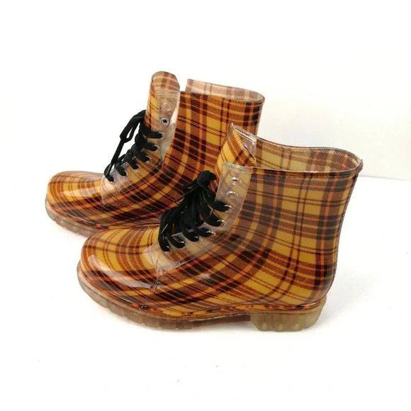 Henry Ferrera Womans Rain Rubber Boots Tartan Sz 10 Womans New York 💙 - Picture 2 of 7